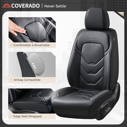 Image of Coverado Car Seat Cover, Black Seat Covers for Cars, 5 Seat Leather Seat Covers, Waterproof Car Seat Protector, Front and Back Seat Cover, Universal Car Seat Cushion for Most Sedan SUV Truck