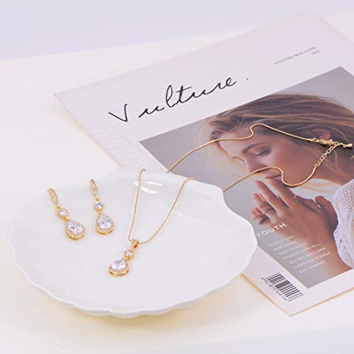 Bridal Jewelry Set For Wedding - 18K Gold Plated Sterling Silver Teardrop Cubic Zirconia Crystal Drop Earrings And Necklace Set For Bride Bridesmaids Mother Of Bride Prom Party #TOP6