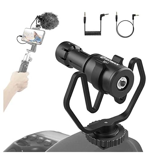 Moman Micrófono direccional para cámara réflex Digital con Condensador Externo para vídeos con protección contra el Viento, Soporte para Canon Sony Nikon Panasonic Camcorder Smartphone PC Laptop MA1