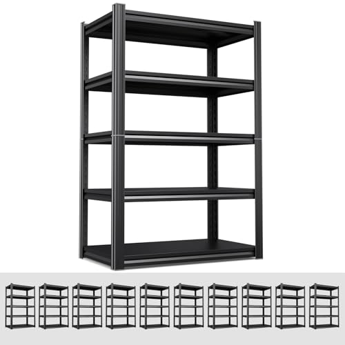 Image of 10 Pack Heavy Duty 5-Tier Garage Shelving Unit (2500 LBS Capacity)-71.2 inchH x 35 inchW x 16 inchD Adjustable Metal Storage Rack,Industrial Steel Utility Shelves for Garage, Pantry, Warehouse, and Basement Black