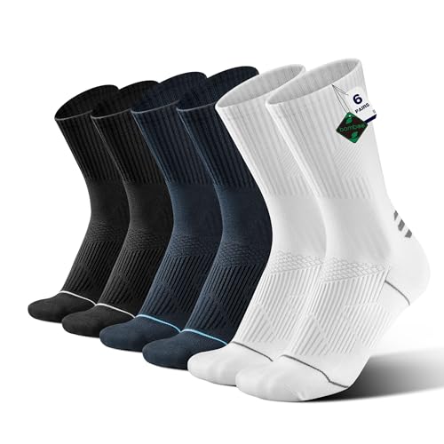 ineepor 6 Pares Bambú Calcetines de Compresión Hombres/Mujeres – Ligera, Sin Costuras, Transpirantes, Anti-Olor – Carrera, Senderismo, Bicicleta