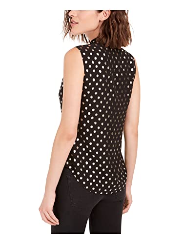 Bar Iii Womens Polka Dot Tie-Neck Blouse Black S #TOP1