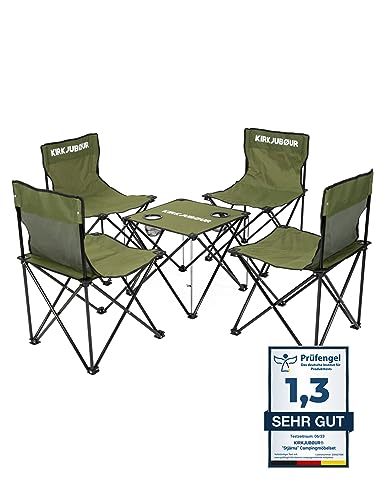 Kirkjubøur® Stjärna Set of 5 Camping Chairs with Table Water-Repellent Outdoor Camping Furniture Set for Festivals, Camping, Fishing, Balcony and Garden (Green) Kirkjubøur® Stjärna Set of 5 Camping Chairs with Table Water-Repellent Outdoor Camping Furniture Set for Festivals, Camping, Fishing, Balcony and Garden (Green)