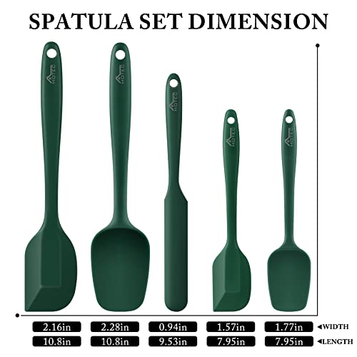 Image of HOTEC 600℉ Heat Resistant BPA-Free Silicone Rubber Spatula Set,Kitchen Cooking Spatulas, Baking, Mixing for Non Stick Cookware, Dishwasher Safe, Dark Green Set of 5