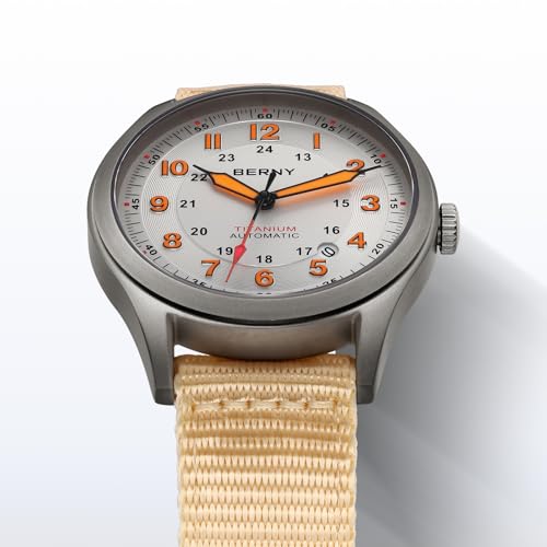 Image of BERNY Automatic Titanium Watch for Men 10ATM Waterproof Men's Field Watch Super Luminous Male Analog Mechanical Military Wrist Watch AR Sapphire Crystal Date Calendar Birthday Present
