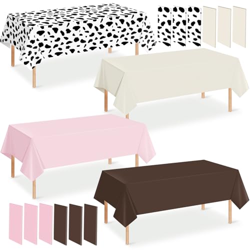 12 Pack Cowgirl Baby Shower Plastic Tablecloth for Rectangle Tables Cow Print Western Disposable Table Cover Pink Rustic Table Cloth for Western Farm Cowboy My First Rodeo Baby Shower Party Decor