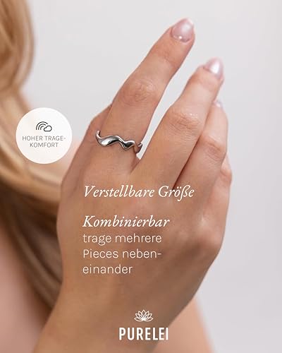 Purelei Abstract Wave Ring Damen (Roségold) – Verstellbarer Damenring aus langlebigem Edelstahl (14K rosévergoldet) – Wasserfeste Ringe… – Ansicht 6