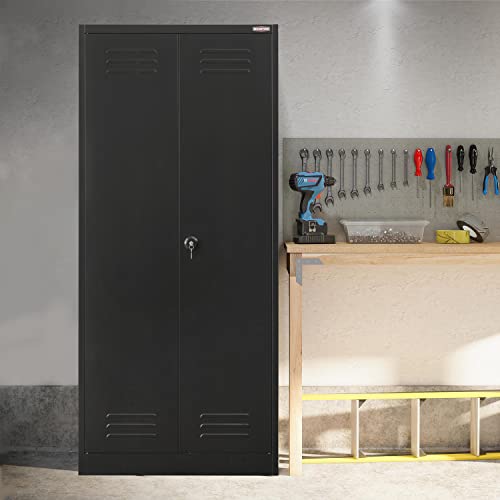 Besfur Metal Garage Storage Cabinet - 71“H Black Locking Steel Locker With Adjustable Shelves - Garage Storage Cabinet For Office, Garage, Home (Black) #TOP6