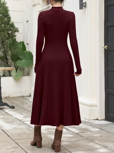 ANRABESS Womens Fall Ribbed Knit Mock Neck Long Sleeve Midi Dress - Image 5
