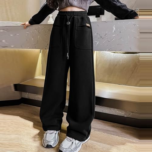 Kids Girls Loose Wide Leg Jeans Solid Color Straight Elastic Waist Pull On Casual Pants Fashion Casual Trousers Pockets2