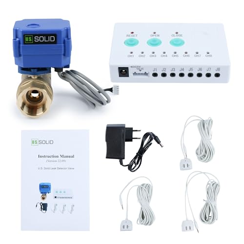 U.S. Solid Detector de Fugas de Agua - Sistema Detector de Alarma de Fugas de Agua con válvula de Bola motorizada de latón de Cierre automático de 1, Controlador y 3 sensores y Alarma de Sonido