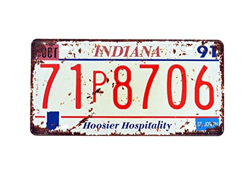 Eureya Placa de Metal hogar, cafetería, Bar, decoración de Pared, Coche, Coche, matrícula,Recuerdo,Indiana 71p8706,30X15cm