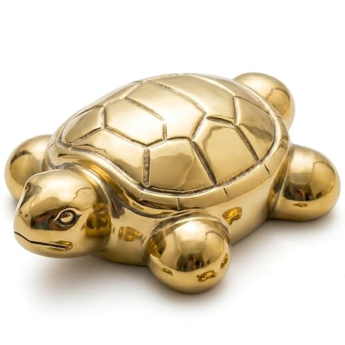 HuijXanqor Natural Chalcopyrite Tortoise Figurine - 27mm Hand Carved Golden Crystal Turtle Statue for Feng Shui Wealth, Zen Desk Decor & Meditation, Spiritual Energy Stone Gift