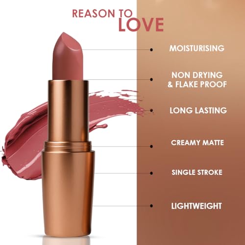 Image of One Wish Creamy Matte Lipstick Long Lasting for Women - Bare & Bold Shade 07 | Full Coverage | Creamy Formula | Vitamin E, Almond Oil & Shea Butter for Moisturising Lip | 8 Hrs Lasting | Smooth Finish | 3.8 gm