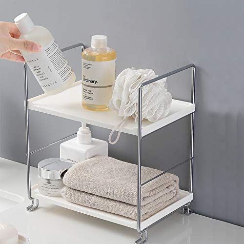 Kingberwi 2 Tier Bathroom Organizer Countertop, Vanity Counter Skincare Makeup Organizer Holder, Bathroom Sink Countertop Storage Shelf, Silver #TOP28