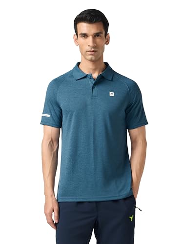Image of TECHNOSPORT Men's 100% Polyester Slim Fit Self-Design Half Sleeve Polo T-Shirt with Double Cool, SPF50+ Properties for Gym, Workout 7 Regular Use
