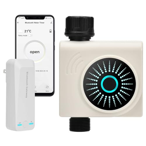 FHRKA Temporizador de Agua WiFi Inteligente, Temporizador de Manguera Bluetooth con concentrador Wi-Fi para Grifo de césped al Aire Libre, Temporizador de riego programable