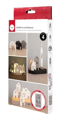 Rayher Silikon Gießform Lichthäuser, Form 4 Einzelmotive, Formgröße...
