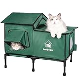 Sangoodier Outdoor Cat House Weatherproof, Clawsable Cat Houses with Insulation Layer, Foldable Cats Shelter, Large Cave Bed for Pets Up to 55lbs for Garden, Patio, or Backyard (Green-L)
