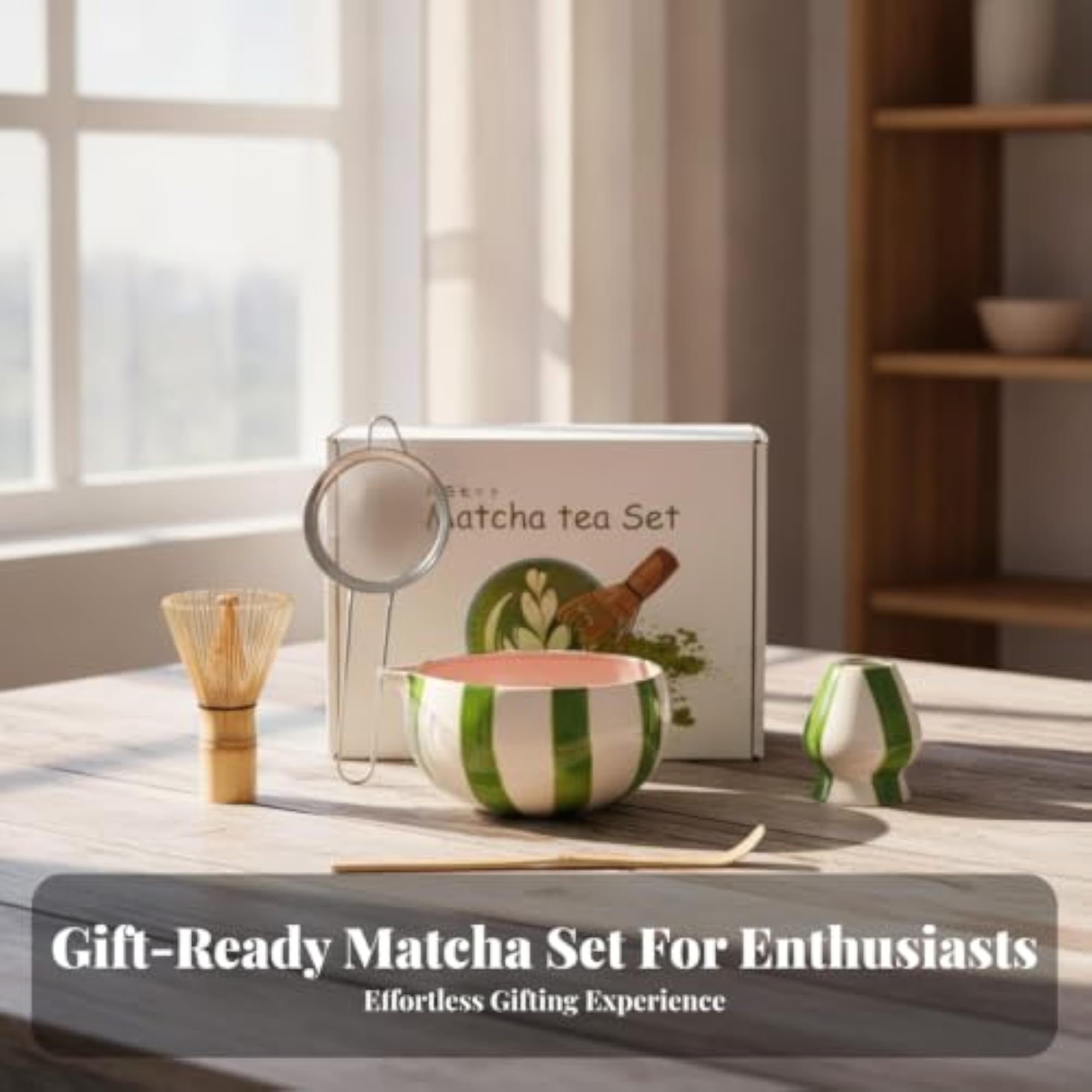 Ceramic Matcha Tea Set with Sifter, Bamboo Matcha Kit