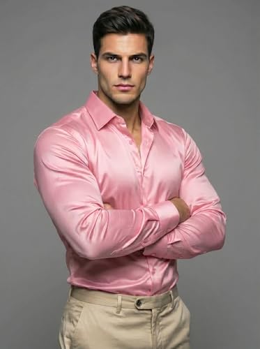 Image of Diverse Men's Satin Casual Shirt | Premium Solid Poly Satin | Wrinkle-Free, Full Sleeve Regular Fit Office, Business Wear