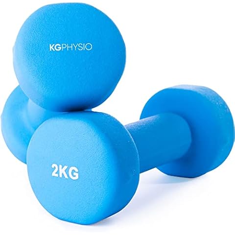 KG Physio Weights Dumbbells Set - Neoprene-Coated Dumbellsweights Set, Sweat-Resistant 2kg Dumbbells Pair with Anti-Roll Technology, Dumbbell Set with A3 Exercise Poster, 2kg Weights, Blue Cover