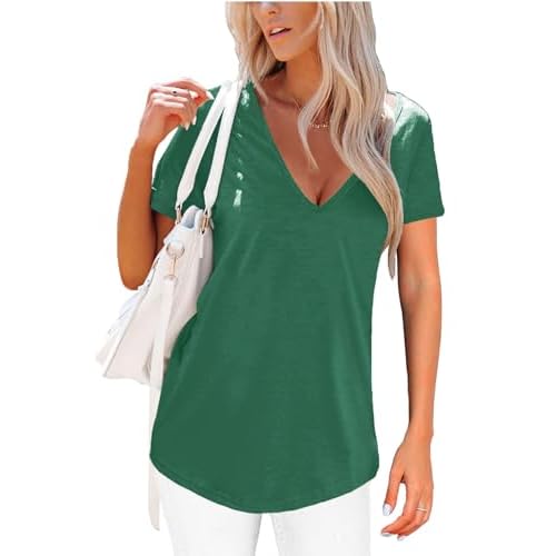 Topstype Deep V Neck T Shirts for Women Short Sleeve Sexy Tops Low Cut Cleavage T Shirt