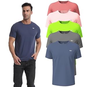 Wulibike 3 of 5 stuks sportshirts voor heren, functioneel shirt, sneldrogend, ademend, fitnesskleding, stretch, loopshirt, korte mouwen, wandelshirt, gym, training, top, Upf50+