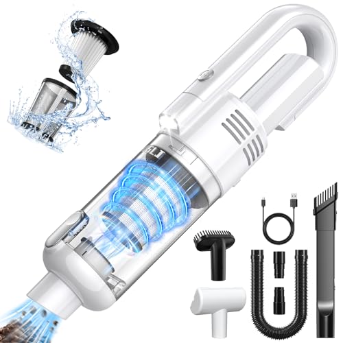Handheld Car Vacuum Cleaner Cordless, 12000PA Powerful Suction Handheld Vacuum Cleaner with LED Light, Portable Mini Car Hand Held Vacuum Cleaner Rechargeable for Car Home Wet Dust Cleaning, White