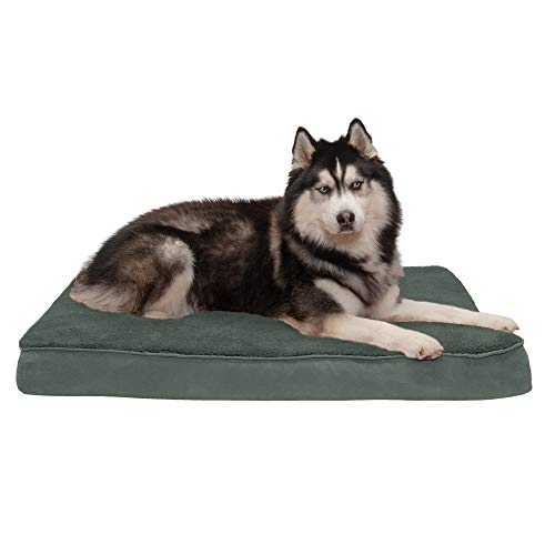 Furhaven Snuggle Terry & Suede Mattress Egg Crate Orthopedic Foam Dog Bed - Forest, Jumbo (X-Large)