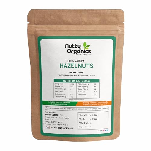 Image of NUTTY ORGANICS Premium Hazelnuts - 1KG Unsalted and Crunchy | Excellent Source Of Omega 3 And Phenolic Compound (500 GM*2)