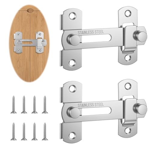 SHENLIU 2 Stück Klein Schiebetür Schloss, Riegelschloss Edelstahl mit Befestigungsschrauben, Türriegel Edelstahl Flip Latch Sicherheitstürriegel Innen Außen für Türen Fenster Gärten Badezimmer Zaun