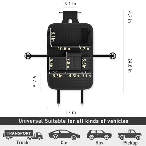 GMQ Back Seat Car Organizer 1 Pack,Backseat Organizer with Tray,Multifunctional Car Seat Back Storage Box with Foldable Tablet Holder (Black, Weave)