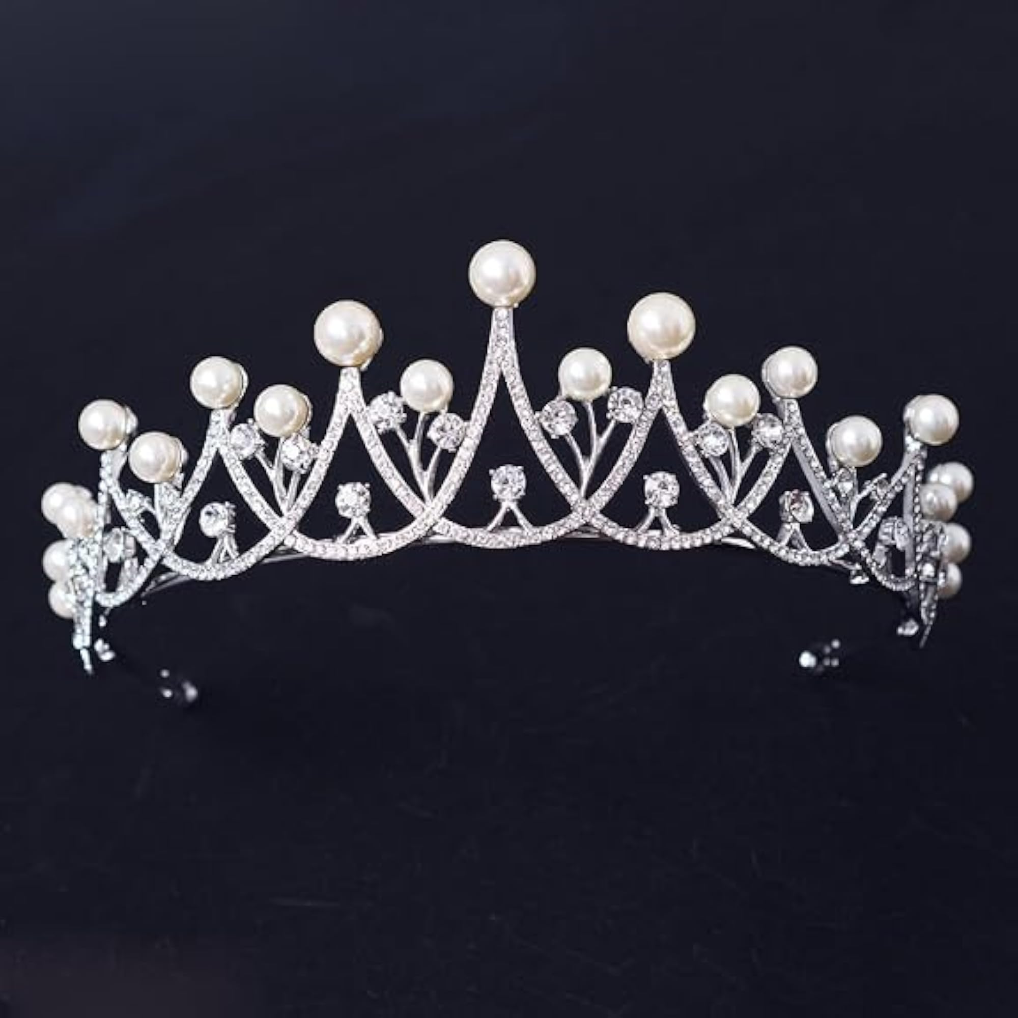 Pearl Wedding Tiara for Women, Silver Plated