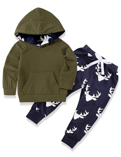 Image of Toddler Baby Boys Clothes Pant Set Long Sleeve Hoodie Tops and Pants Set Autumn Sweatsuit