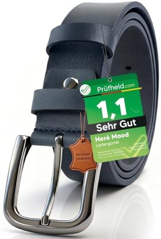 [Test SEHR GUT, Note 1.1] Here Mood Herren Leder Gürtel 4cm, Ledergürtel, Herren-Gürtel aus Echt Büffelleder, Vatertagsgeschenk für Papa Mann, Männer Geschenk, Herrengürtel, Männer