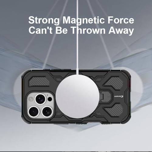 Image of KARWAN Tough Shockproof Armor Back Case Cover Compatible with iPhone 16 Pro Max with 360 Degree Rotation Magnetic Attraction Ring, Holder Heavy Duty Cover with MagEaze Wireless Charging (Black)