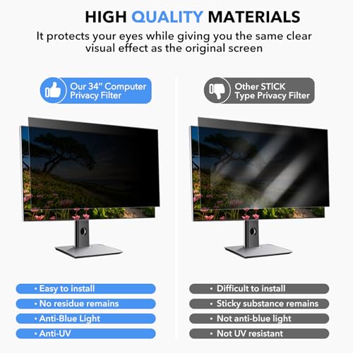 34 inch Computer Privacy Screen Filter for 21:9 Widescreen Monitor, 34in Curved Computer Monitor Privacy Shield Anti Glare Scratch Blue Light Filter, Removable Computer Privacy Screen Protector Film (1 Pack 34'') by NAQIDY - Used condition - Image 5