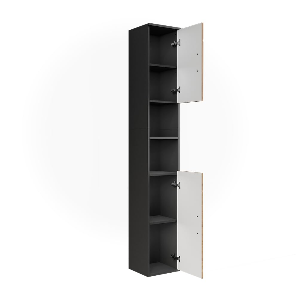 Armoire Salle De Bain Haute Irma 192 Cm - 2 Portes, Anthracite - Rangement étroit (33x33 Cm)