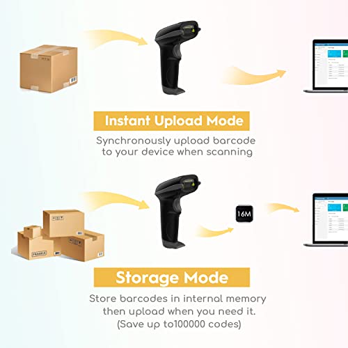 Image of NADAMOO Wireless Barcode Scanner 328 Feet Transmission Distance USB Cordless 1D Laser Automatic Barcode Reader Handhold Bar Code Scanner with USB Receiver for Store, Supermarket, Warehouse - Black
