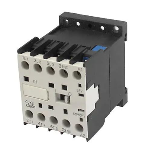 Contacteur tripolaire CJX2-K0901 9A, bobine 36V AC et fixation robuste sur rail DIN