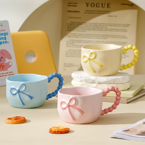 Taza de café con moño rosa Disoza 12 oz porcelana miniatura 3