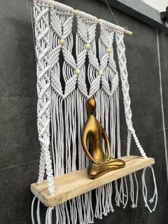 LOVE N BEYOND LILAC Macrame Plant Hangers Indoor Outdoor Wall Planter Decorative Flower Pot Holder Boho Home Decor, with Real Wood Shelve (White). 1