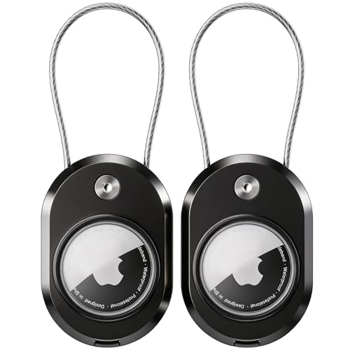 DDJ 2er-Pack AirTag-Halterung mit Schlüsselanhänger, wasserdichte Hülle für Apple AirTags (1. & 2. Generation) & Moto Tag [Schraubkabelschloss] [Diebstahlschutz], mit ID-Tag für Reisegepäck