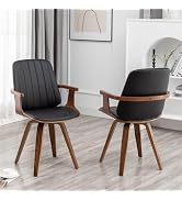 Set of 2 Upholstered Faux Leather Swivel Bar Stools with Wooden Arms and Legs, 25.6-Inch Seat Height (Black, 26 Counter Height)