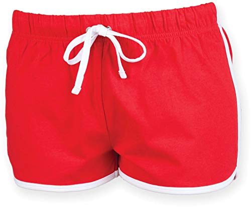 Skinni Fit Womens/Ladies Retro Training / Fitness Sports Shorts (S) (Red/ White)