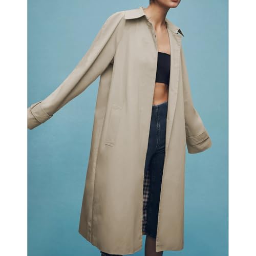 Hixiaohe Womens Long Trench Coat Single Breasted Oversized Casual Lapel Windproof Overcoat Fashion Work Office Outwear Coats3