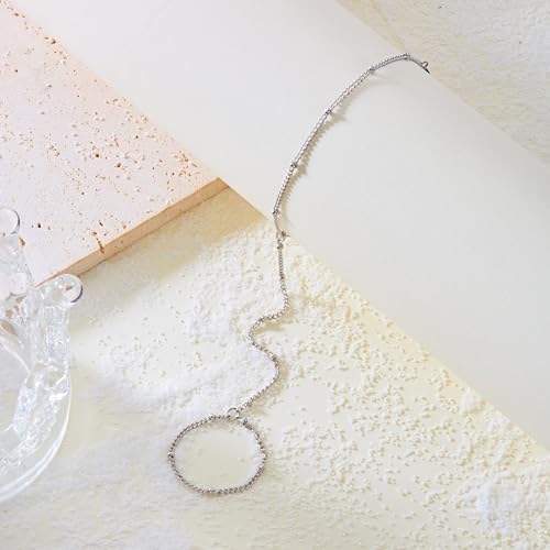 RINHOO Hand Chain Bracelet Ring Bracelet 14K Gold Plated Finger Ring Bracelets Adjustable Hand Chain for Women Trendy Jewelry (Silver style 1) — view 5