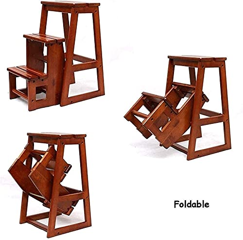 Taburete de escalera portátil de 3 escalones y silla de madera transformable para hogar 7