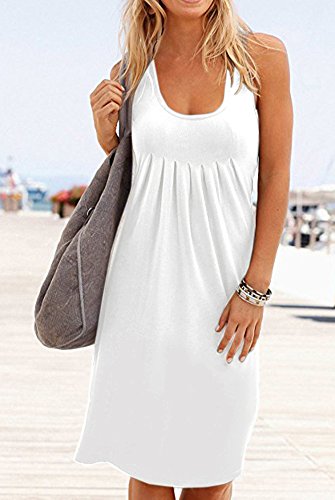 Camisunny Women Casual Loose Tank Dresses Sleeveless Beach Vacation Dress Swing Pleated U Neck Fashion Soft3